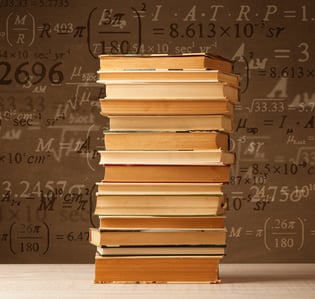 Books on vintage background with math formulas flying out Books on vintage background with math formulas flying out